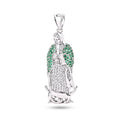 Rhodium Plated 925 Sterling Silver Virgin Mary Clear and Green CZ Pendant - SLP00364