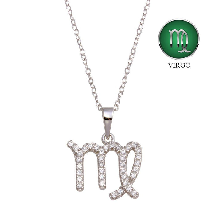 Silver 925 Rhodium Plated Virgo CZ Zodiac Sign Necklace - BGP01331 | Silver Palace Inc.