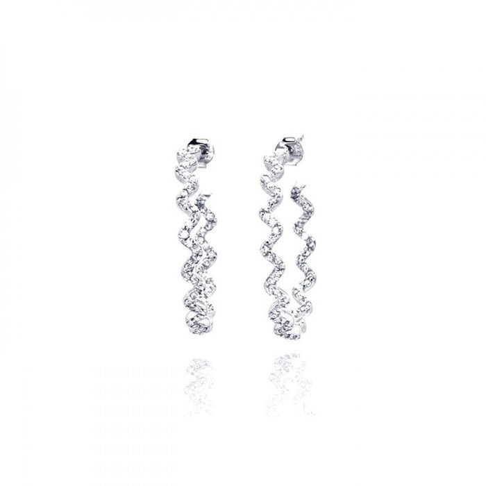Rhodium Plated 925 Sterling Silver Zigzag CZ Hoop Earrings - STE00533 | Silver Palace Inc.