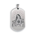 Rhodium Plated Stainless Steel Etched Jesus Dog Tag Pendant - SSP00364
