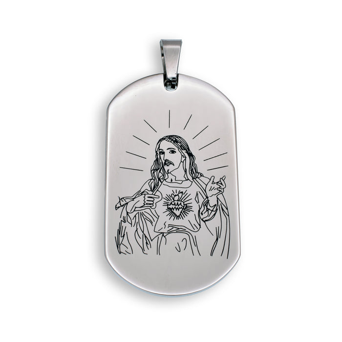 Rhodium Plated Stainless Steel Etched Jesus Dog Tag Pendant - SSP00364