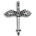 Rhodium Plated Stainless Steel Winged Sword 43.7mm x 54.1mm Pendant - SSP00330