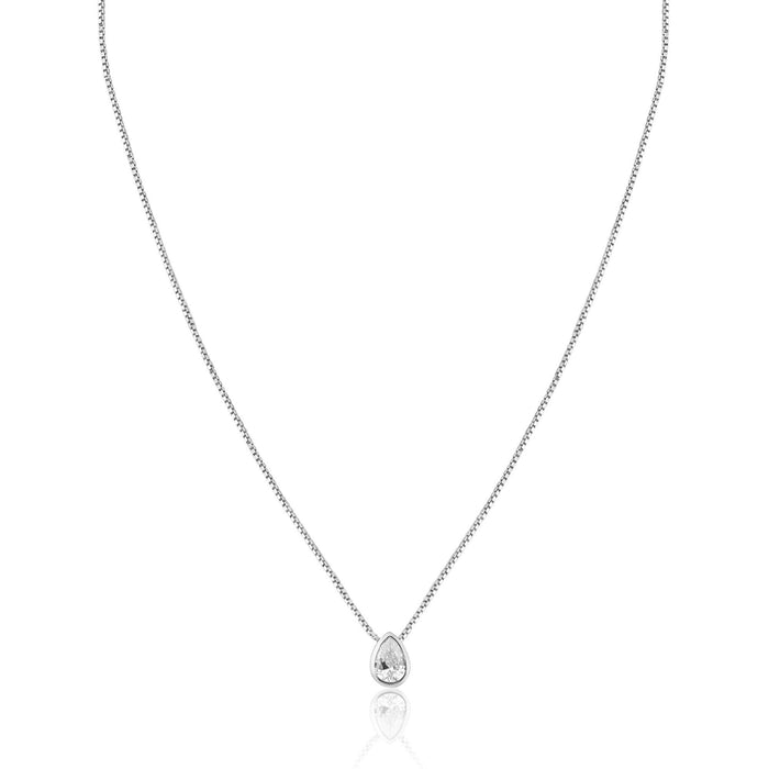 Rhodium Plated Teardrop Clear CZ Pendant Necklace - GCP00002RH