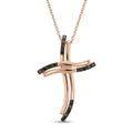 Rose Gold Plated 925 Silver Cross Black Basket Clear CZ Cross Necklace - BGP00691