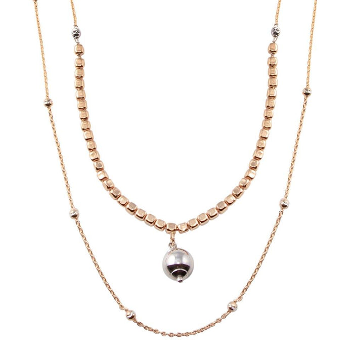 Silver 925 Rose Gold Plated Multi Chain Bead Necklace - ECN00069RGP | Silver Palace Inc.