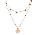 Silver 925 Rose Gold Plated Multi Chain Black CZ Enamel Beaded Heart Necklace - ECN00063RGP | Silver Palace Inc.