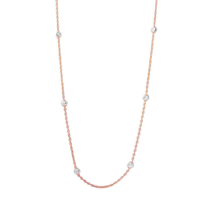 Silver 925 Diamond Cut Beaded Two-Tone Rose Gold Plated Italian Necklace - ITN00109RGP | Silver Palace Inc.