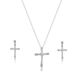 Silver 925 Rhodium Plated Bone Cross CZ Necklace and Earrings Set - BGS00308 | Silver Palace Inc.