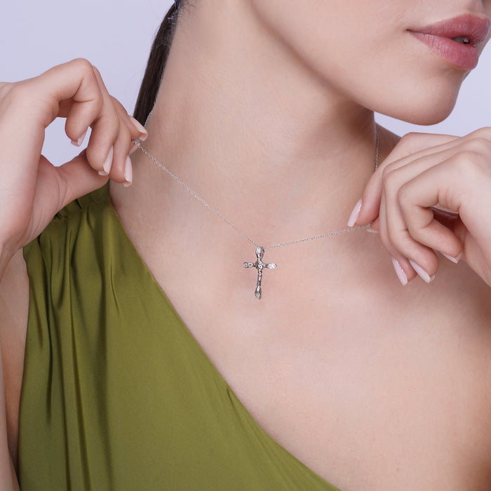 Silver 925 Rhodium Plated Bone Cross CZ Necklace and Earrings Set - BGS00308 | Silver Palace Inc.