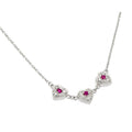 Silver 925 Rhodium Plated Clear CZ 3 Red Hearts Pendant Necklace - BGP00916RED | Silver Palace Inc. #color_red