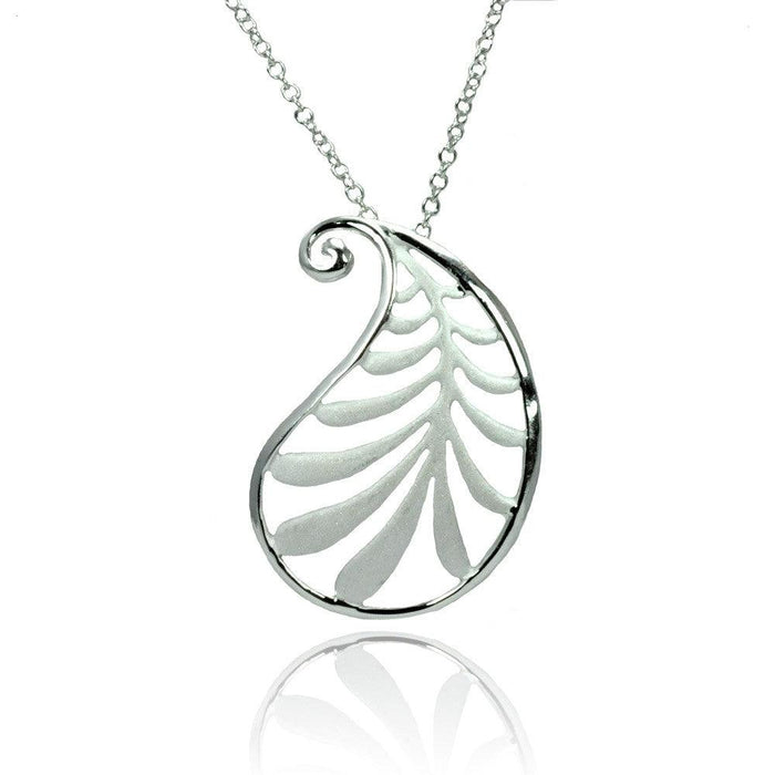 Silver 925 Rhodium Plated Clear CZ Leave Pendant Necklace - STP01369 | Silver Palace Inc.