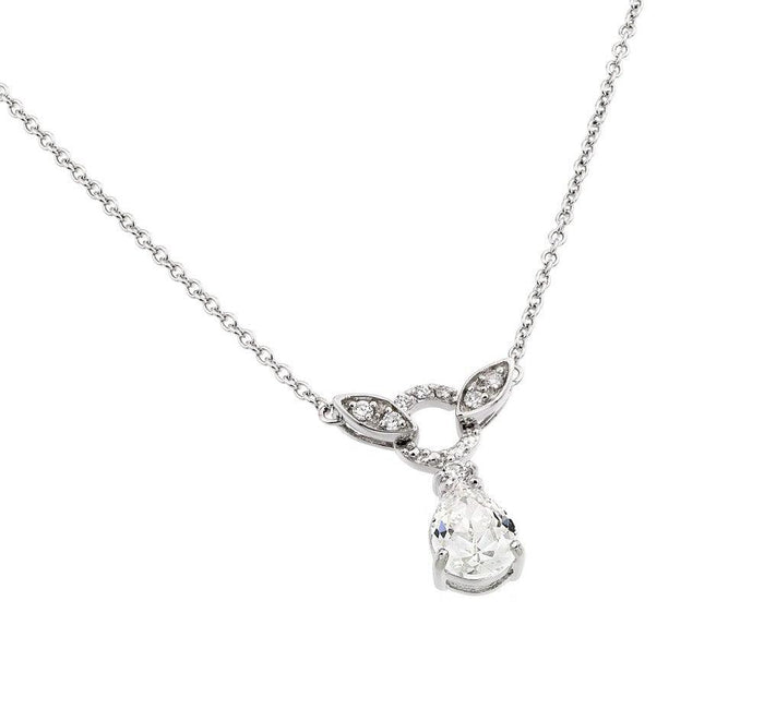 Silver 925 Rhodium Plated Clear CZ Stone Tear Drop Shape Pendant Necklace - BGP00846C | Silver Palace Inc.