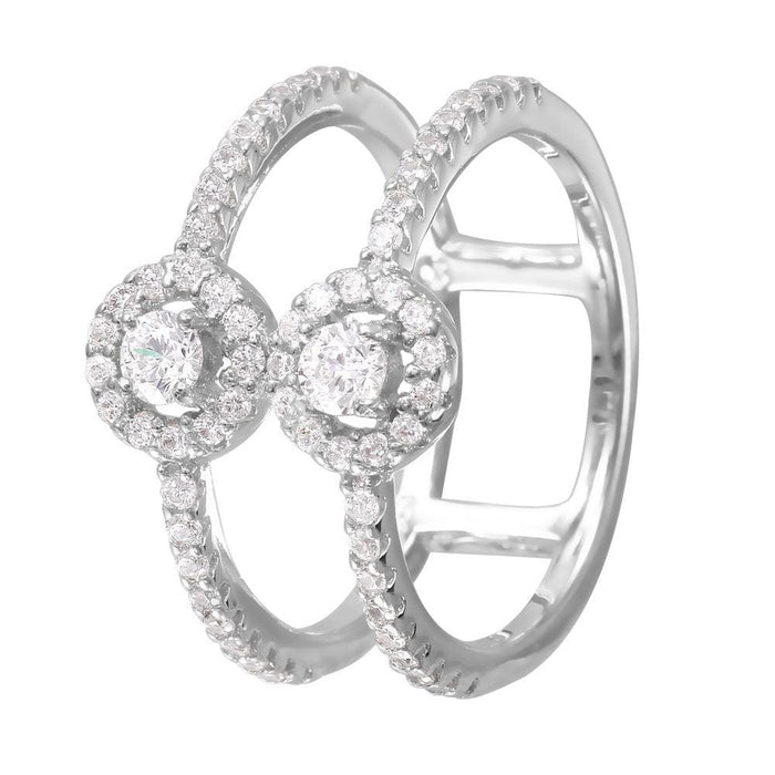 Silver 925 Rhodium Plated CZ Accented Two-Band Ring - BGR00996 | Silver Palace Inc.