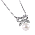 Silver 925 Rhodium Plated CZ Encrusted Bow with Hanging Synthetic Pearl - BGP00499 | Silver Palace Inc.