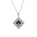Silver 925 Rhodium Plated Diamond Shape Faceted Multicolor CZ Necklace - BGP00467