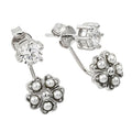 Silver 925 Rhodium Plated Floral Earring Front and Back Earrings - BGE00436 | Silver Palace Inc.