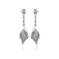 Silver 925 Rhodium Plated Leaf CZ Inlay Dangling Stud Earrings - BGE00269 | Silver Palace Inc.