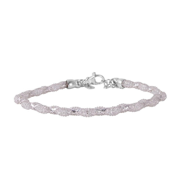 Silver 925 Rhodium Plated Mesh and Wrapped Embedded CZ Slim Italian Bracelet - ECB00095RH | Silver Palace Inc.