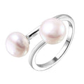 Silver 925 Rhodium Plated Open Double Fresh Water Pearl Ring - STR01044 | Silver Palace Inc.