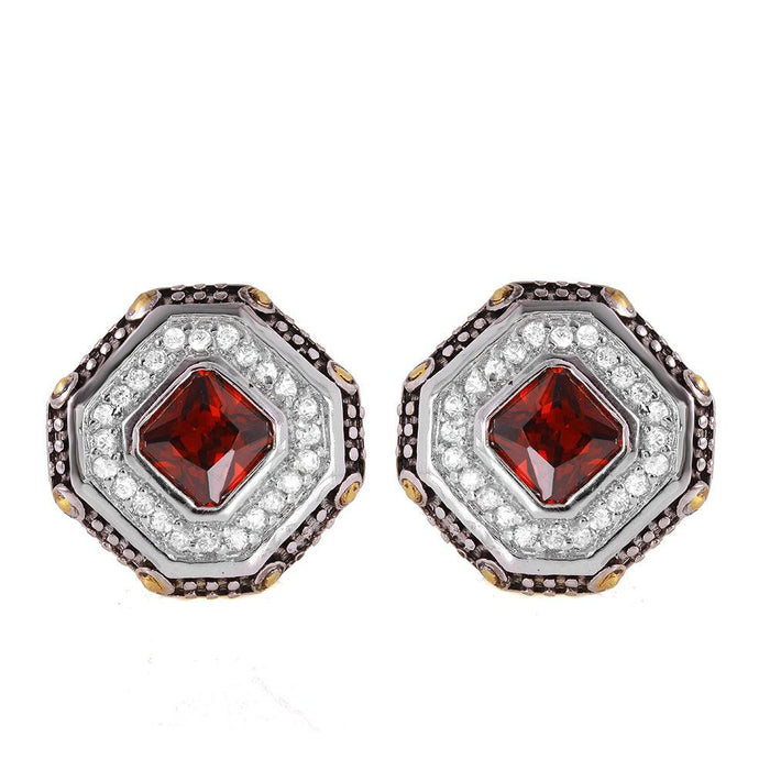 Silver 925 Rhodium Plated Red Cluster Earrings - STE00406RED | Silver Palace Inc.