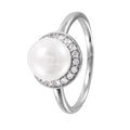 Silver 925 Rhodium Plated Round Band with Synthetic Pearl CZ Halo Ring - GMR00073 | Silver Palace Inc.