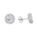 Silver 925 Rhodium Plated Round CZ Halo Stud Earrings - GME00014 | Silver Palace Inc.