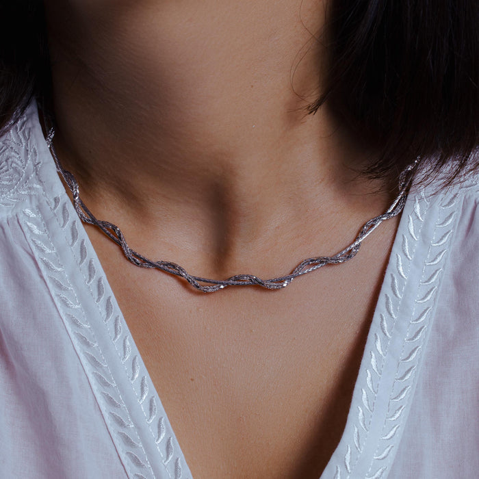 Silver 925 Rhodium Plated Snake Wrap Entangling Necklace - DIN00009RH