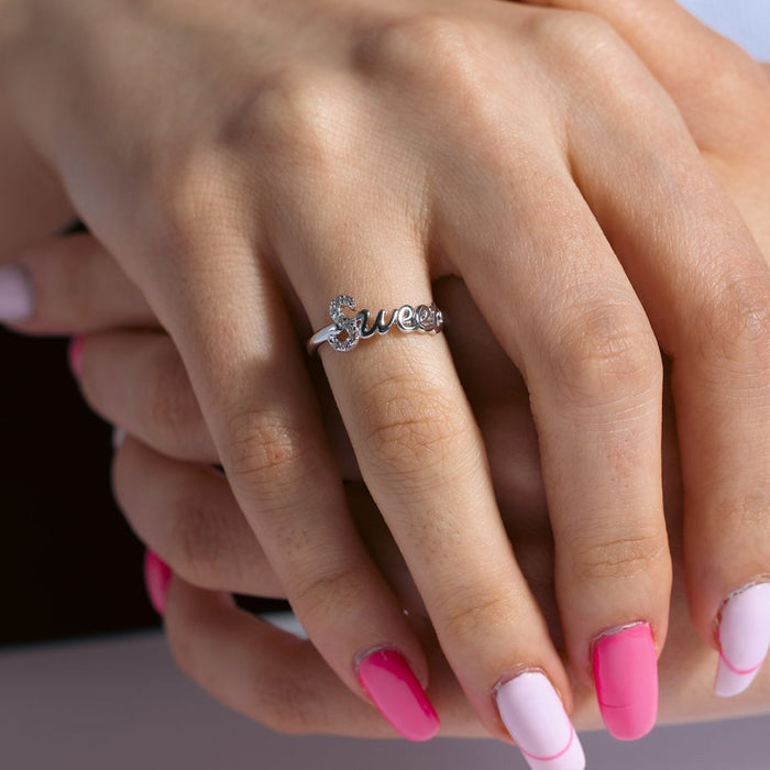 Silver 925 Rhodium Plated Sweet Ring - BGR00930