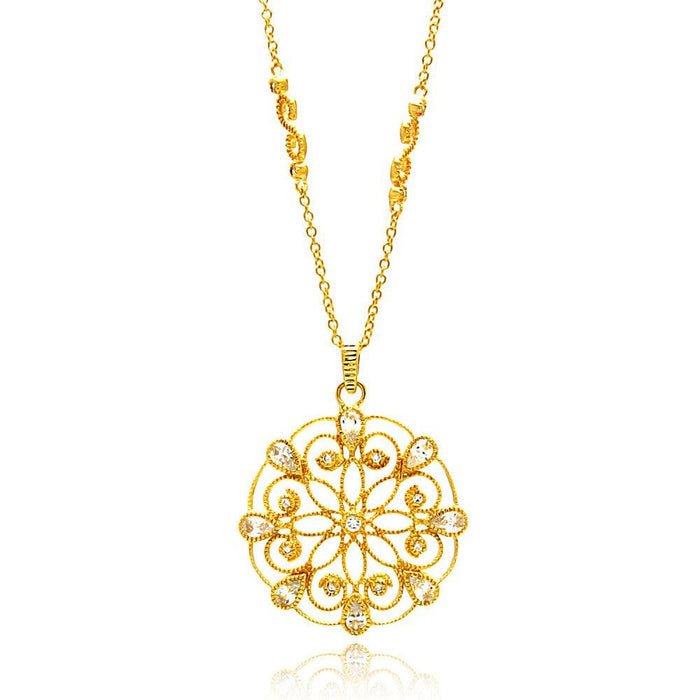 Silver 925 Rose Gold Plated Wire Design Pendant CZ Inlay Necklace - BGP00653 | Silver Palace Inc.