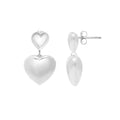 Silver Puffed Double Heart Drop Earrings