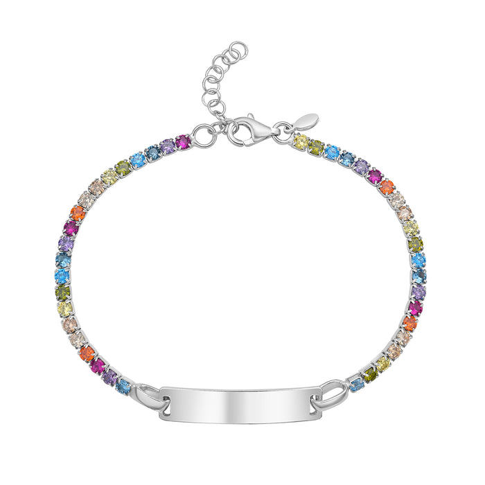 Silver Rainbow CZ ID Bracelet