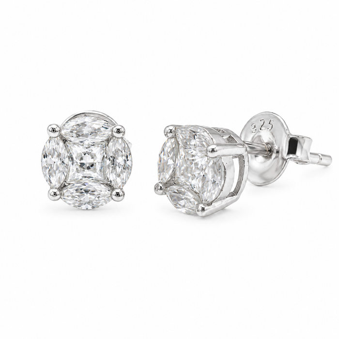 Sterling Rhodium Plated 925 Sterling Silver Moissanite Stone Round Earring - MGME00006