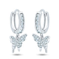Sterling Silver Rhodium Plated Dangling Butterfly Huggie Earrings - GME00152