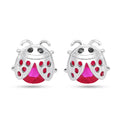 Sterling Silver Rhodium Plated Lady Bug Red CZ Stud Earrings - STE01376