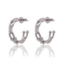 Sterling Silver Rhodium Plated Paperclip Clear CZ Semi Hoop Stud Earring - STE01392