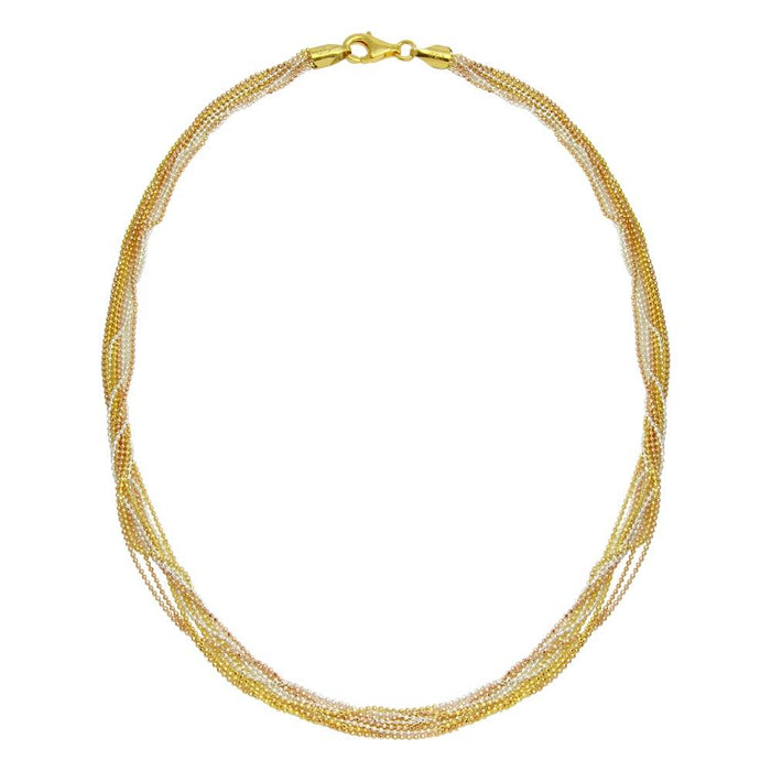 Silver 925 3 Toned DC Bead Necklace 1mm - N00013 | Silver Palace Inc.