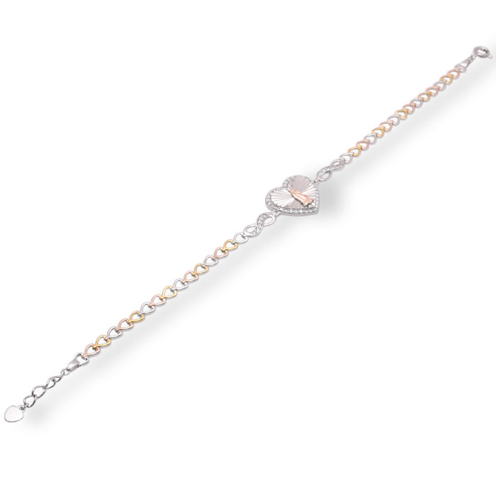 Three Tone Plated 925 Sterling Silver Diamond Cut Moissanite or Cubic Zirconia Heart Guadalupe Adjustable Bracelet - MGMB00153TRI | GMB00153TRI