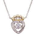 Silver 925 2 Toned Crown Heart Dancing CZ Necklace - STP01696 | Silver Palace Inc.