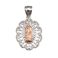 Silver 925 2 Toned Plated Lady of Guadalupe Flower CZ Pendant - GMP00065RHR | Silver Palace Inc.