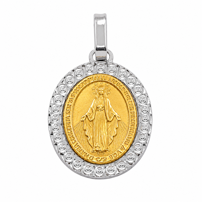 Two-Tone 925 Sterling Silver Virgin Mary Medallion Pendant - ARP00019