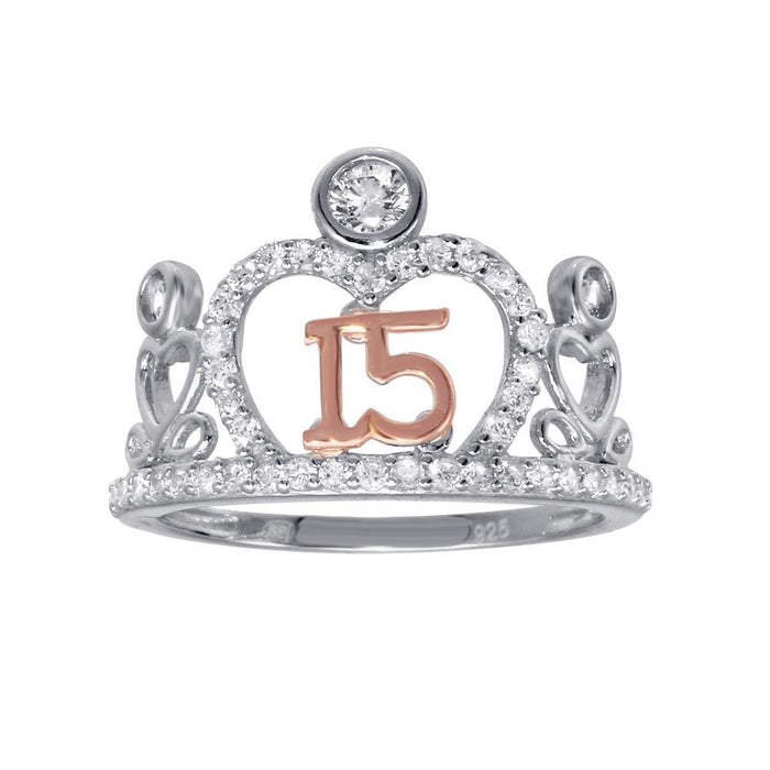 Two-Tone Silver CZ Quinceanera Tiara Ring - GMR00303RHR | GMR000428RG