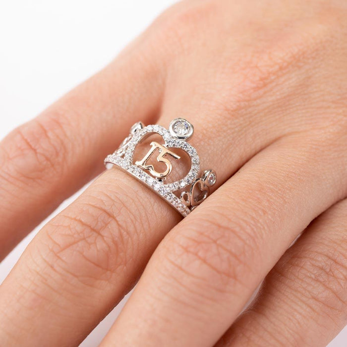 Two-Tone Silver CZ Quinceanera Tiara Ring - GMR00303RHR | GMR000428RG