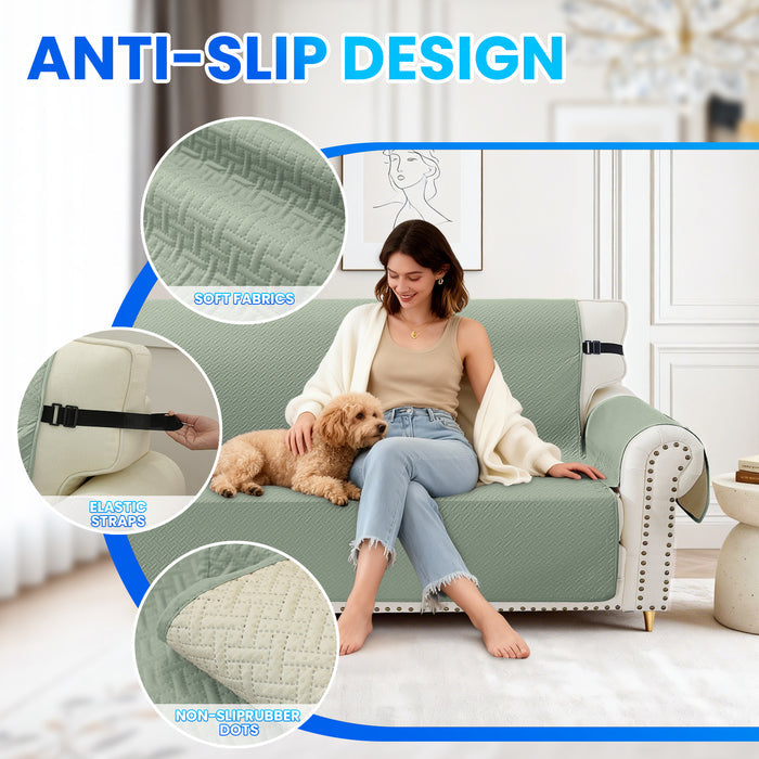 Waterproof Sofa Cover with Side Pockets and Non-Slip Backing