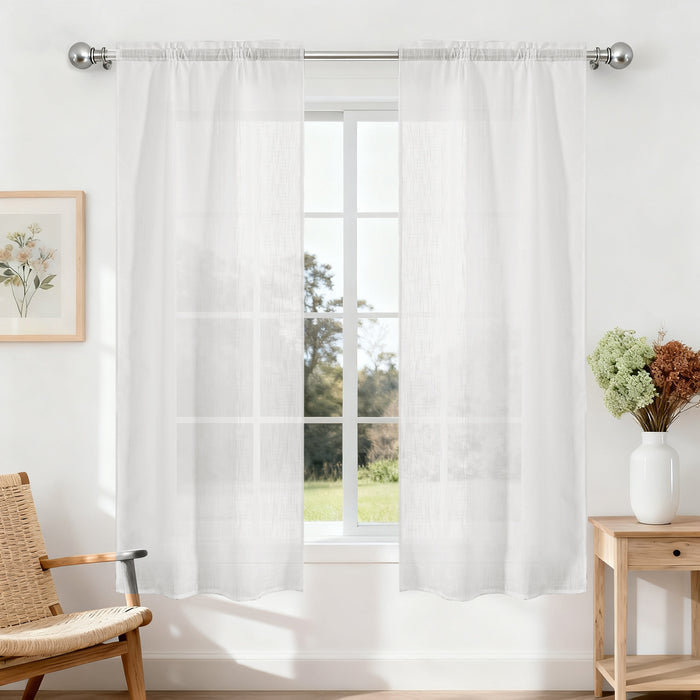 Ystyle 2 Pieces Linen Effect Voile Curtains Rod Pocket