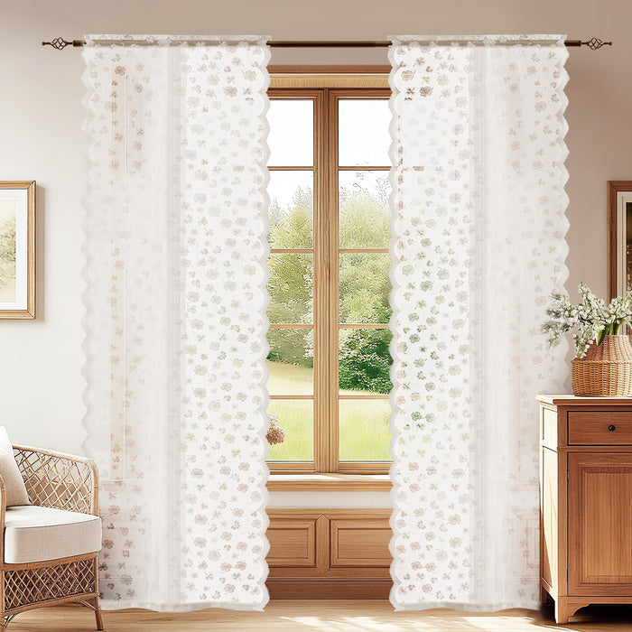 Ystyle 2 Pieces Semi Sheer Lace Curtains Rod Pocket-YSTYLE