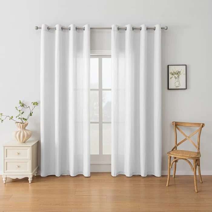 YSTYLE 2 Pieces Semi Sheer Voile Curtains Linen Look-YSTYLE