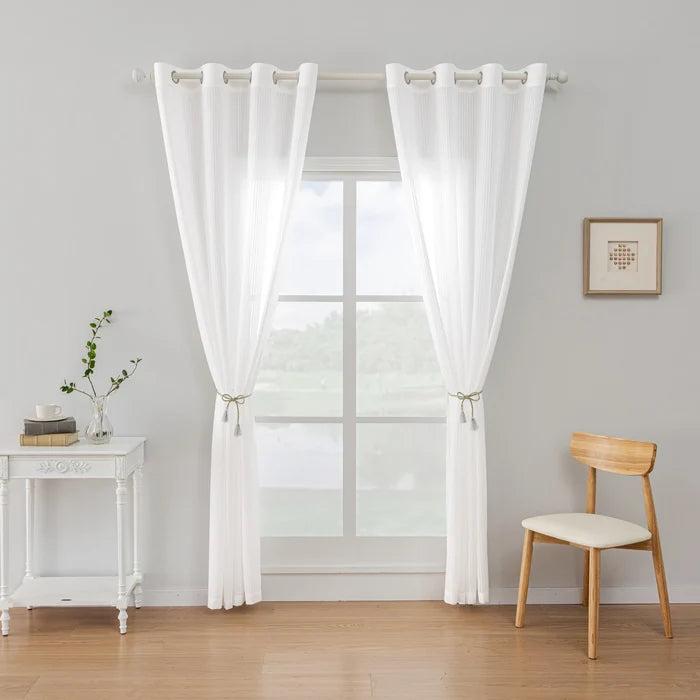 YSTYLE 2 Pieces Semi Sheer Voile Curtains Linen Look-YSTYLE