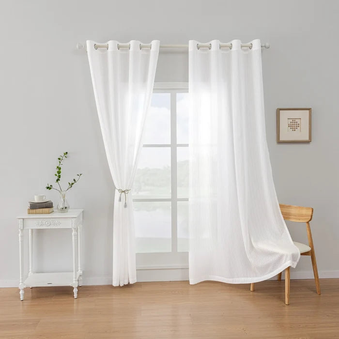 YSTYLE 2 Pieces Semi Sheer Voile Curtains Linen Look-YSTYLE