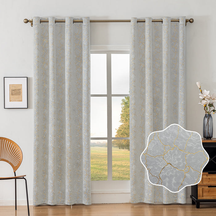 Ystyle 2 Pieces Velvet Blackout Curtains Gold Print-YSTYLE