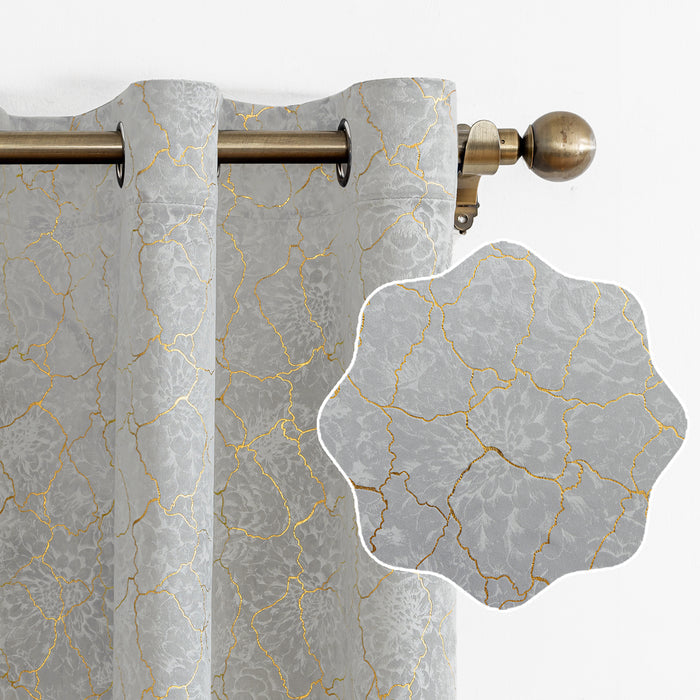 Ystyle 2 Pieces Velvet Blackout Curtains Gold Print-YSTYLE